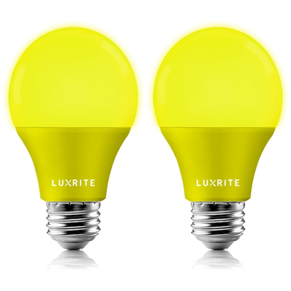 Luxrite A19 LED Light Bulbs 8W (60W Equivalent) Yellow Colored Bulbs Non-Dimmable E26 Base 2-Pack LR21490-2PK - main